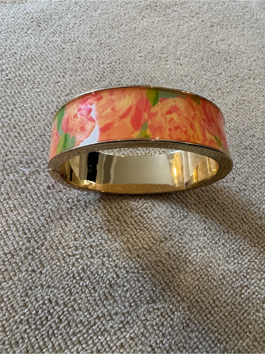 Lilly Pulitzer Gold-Tone Bangle Bracelet With Coral Floral Enamel